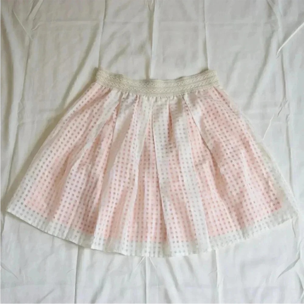 Aina Be Double layered Pleated Circle Skirt with Slip Cream & Pink Size Large